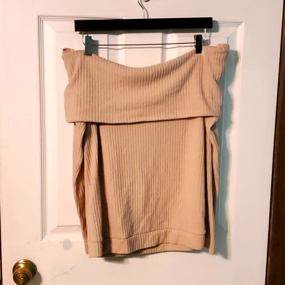 It's Our Time off the shoulder Tan sweater